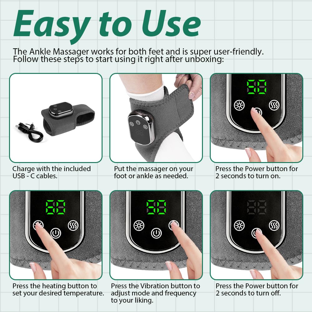 Vicloon Masajeadores Eléctricos para Pies, Masajeador para Tobillos, con 3 Modos de Vibración et 5 Niveles de Calor, para Aliviar el Dolor de Tobillo, para Diabéticos y Personas Activas