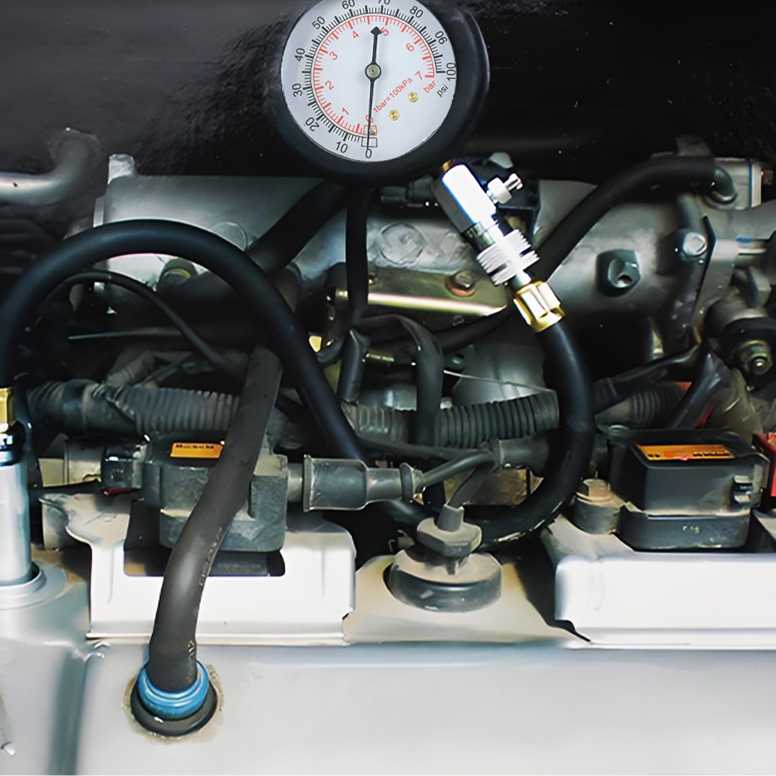 Kit di test di compressione motore strumento diagnostico motore, doppio | Valigetta motore con tubi extra lunghi e doppia scala per camion, moto e officine