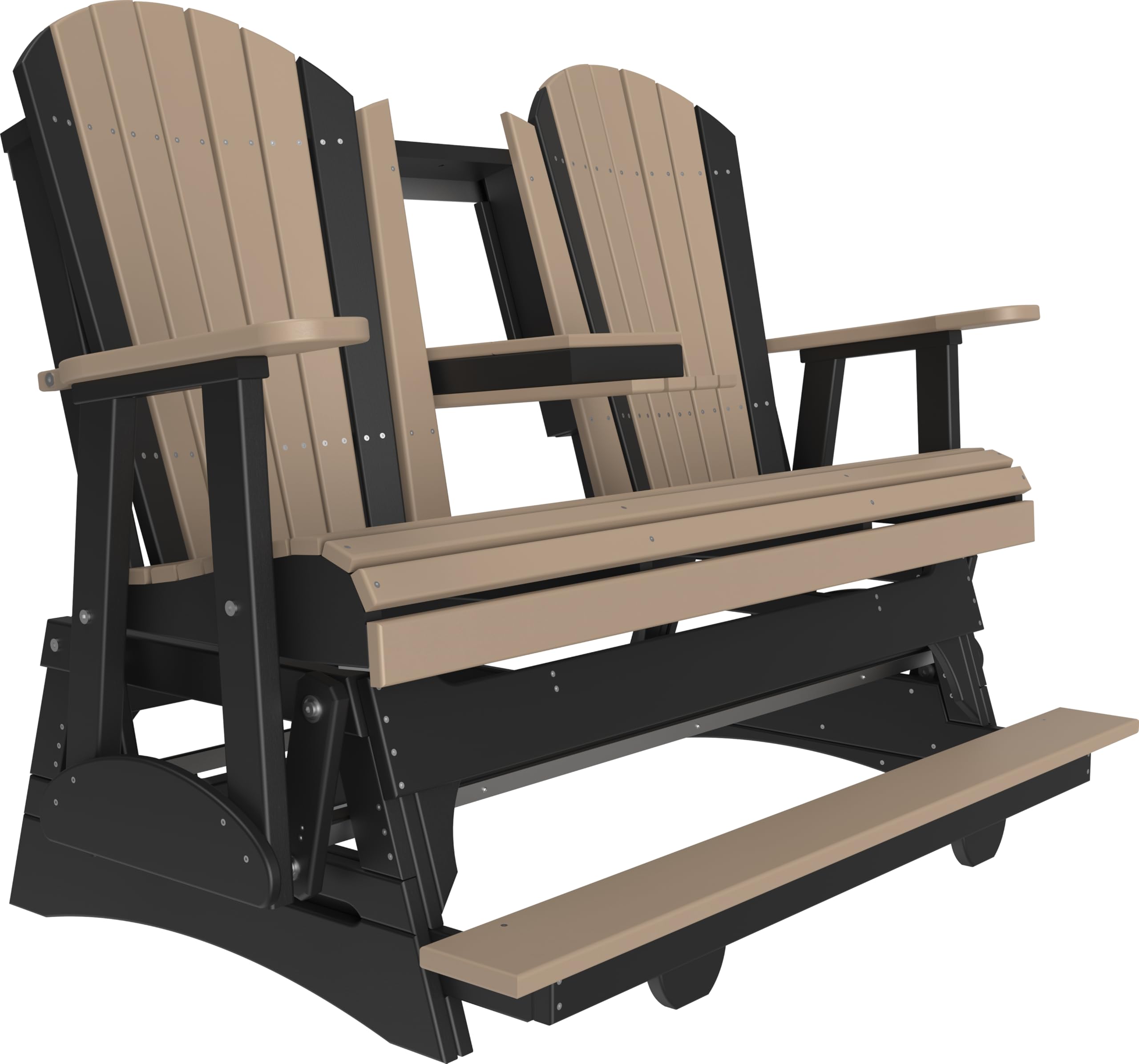 LuxCraft Adirondack Balcony Glider - 5' with Drop Down Console (Weatherwood on Black)