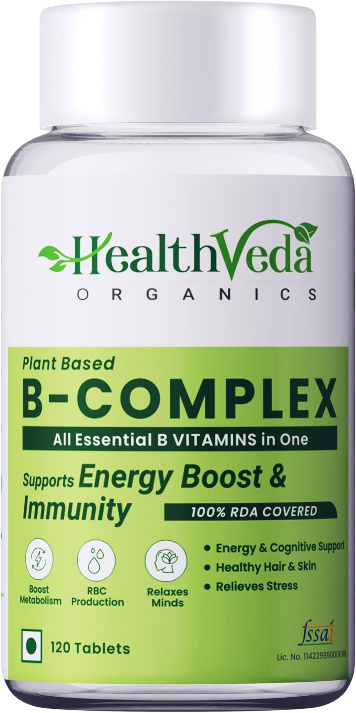 Health Veda Organics Plant Based Vitamin B-Complex - All essentail B Vitamins in One | Hair Growth, Boosts Energy & Immunity - 60 Veg Capsules