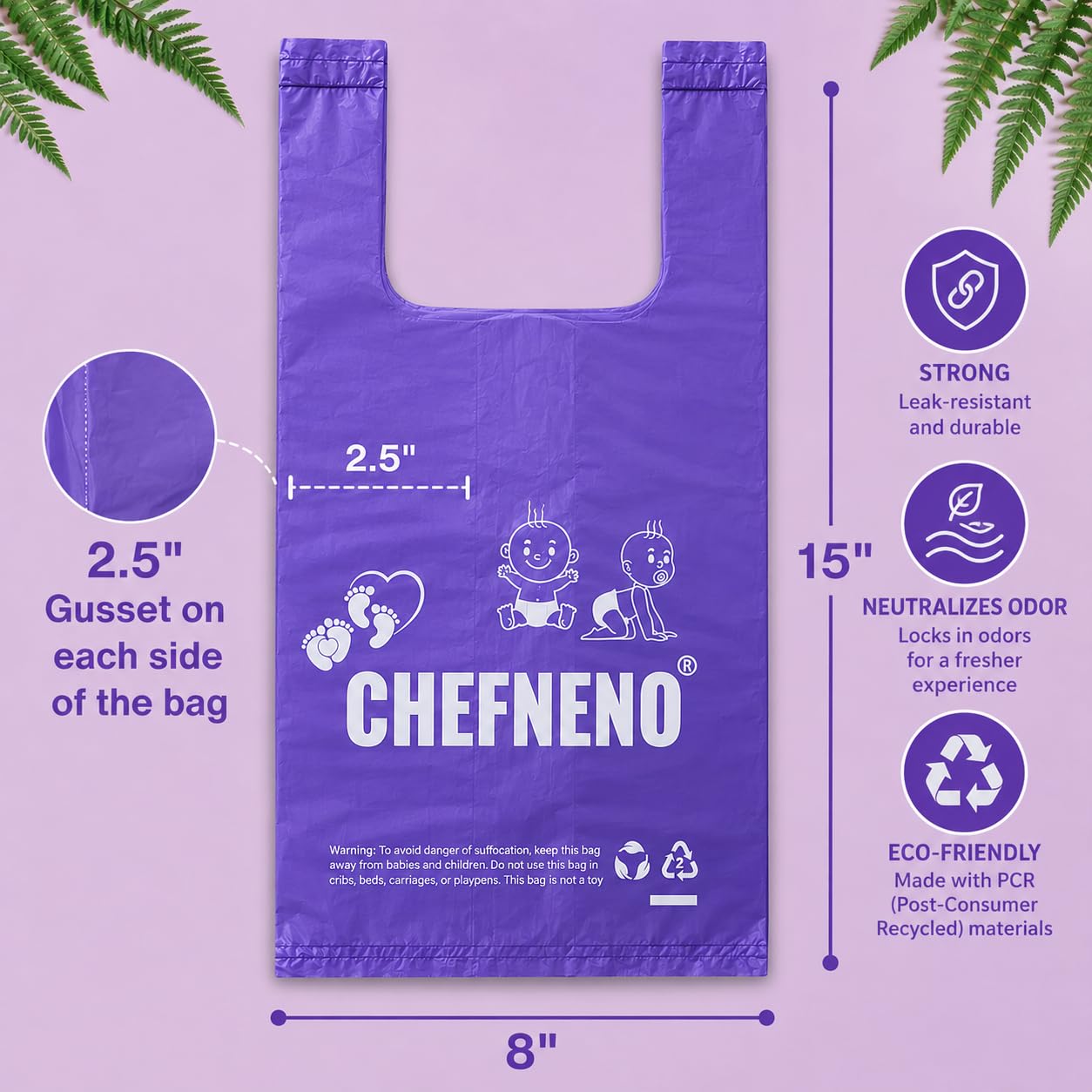 Baby Disposable Diaper Sacks (600 ct.) Fresh Baby Powder Scented, Easy-Tie Diaper Sacks Disposal Bulk Diaper Sacks Dog Poop Bags Cat Litter Waste Bags Sanitary Pads Disposal Bags (600 Bags, Purple)