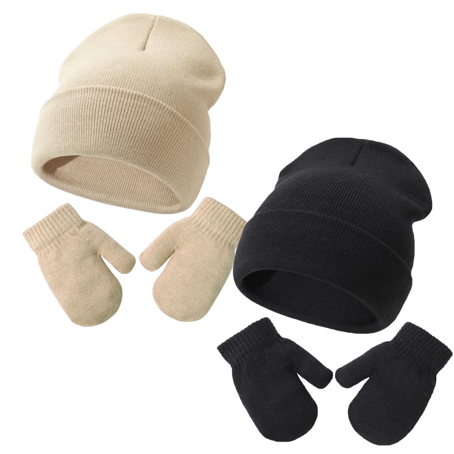 Baby Beanie Hat Gloves Set, Kids Winter Warm Knit Hat with glvoes,Toddler Soft Beanie for Little Boys Little Girls Children