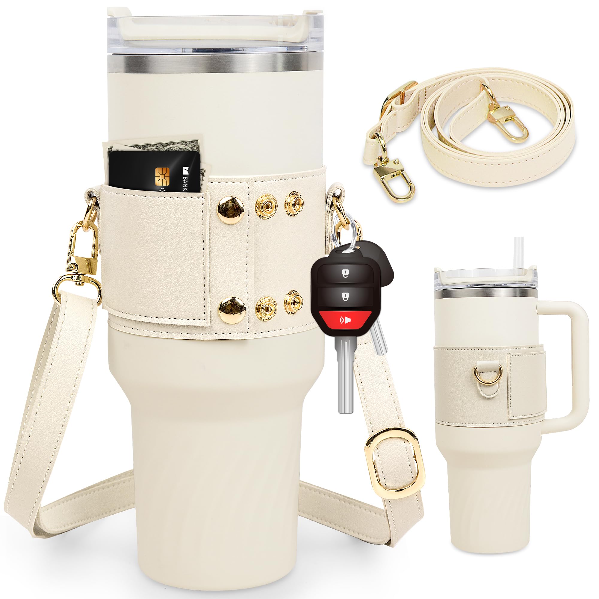Koverz Wasserflaschenhalter Für Stanley 850 Ml Becher – Neopren, Isolierend, Verstellbarer Gurt, Mit Fronttasche