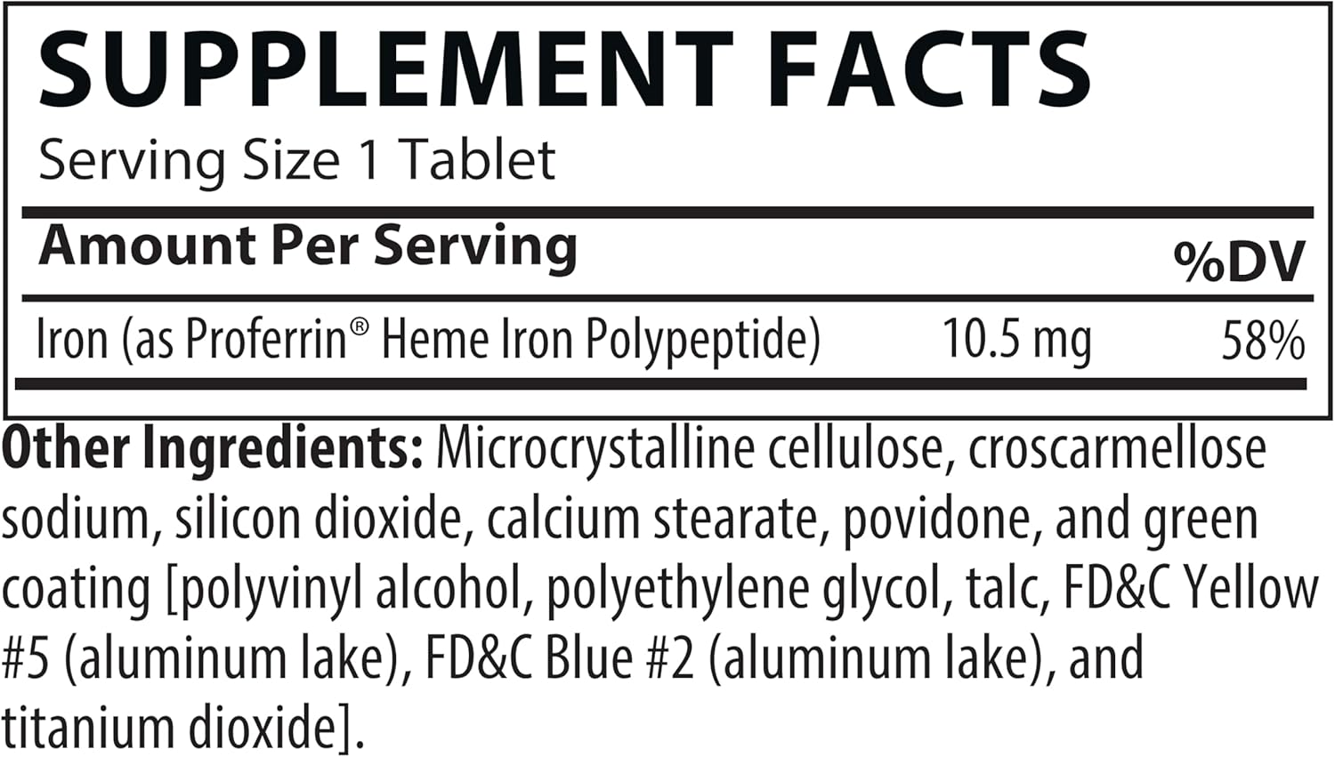 Proferrin ES- 10.5mg of high Absorbing Heme Iron Polypeptide. Made in The USA. 30 Tablets. Easy on The Gut. Not affected by Coffee, Calcium, or PPI's. - Image 2