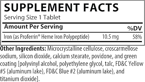 Miniatura 2 de Proferrin ES - 10.5 mg de polipéptido de hierro hemo de alta absorción. Fabricado en Estados Unidos. 90 tabletas. Suave para el intestino. No se ve