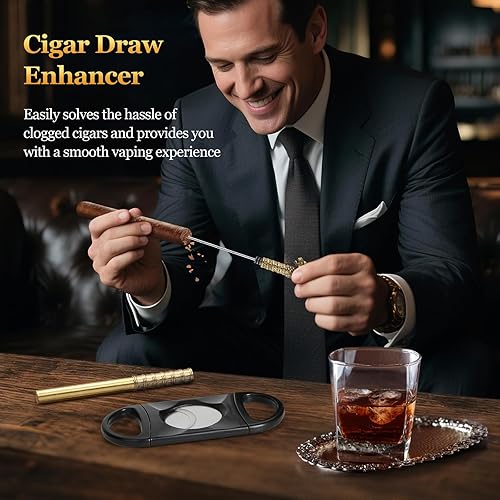 Miniatura 4 de Humidor de puros, humidor de cigarros de viaje de cuero, incluye bandeja de ranura de madera de cedro, estuche portátil para cigarros con