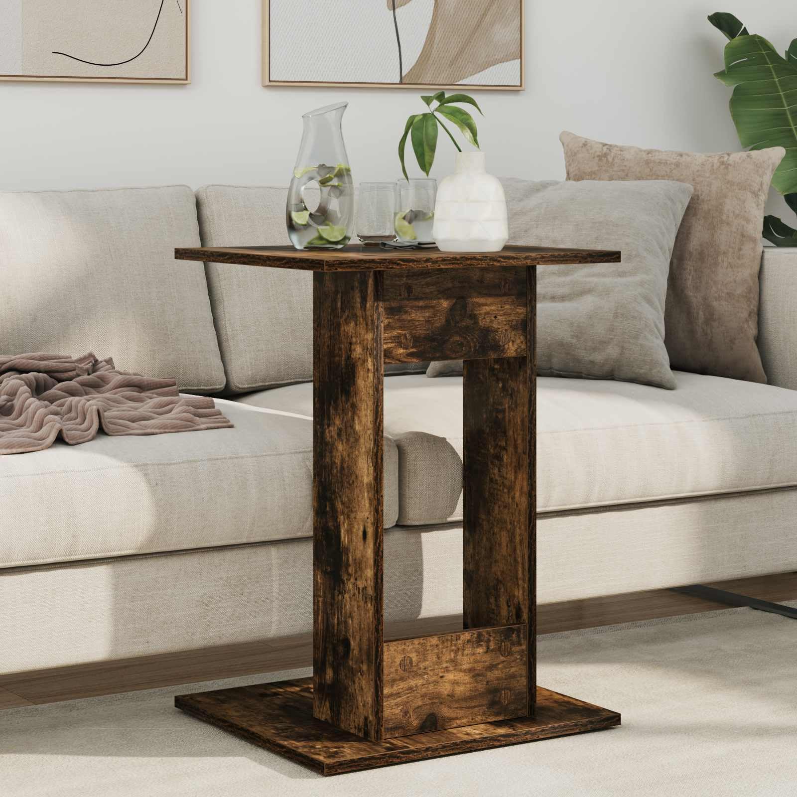 Mesa auxiliar de madera de roble ahumada, 45 x 40 x 62,5 cm, mesa de centro moderna con estante para salón, sofá, dormitorio, pasillo