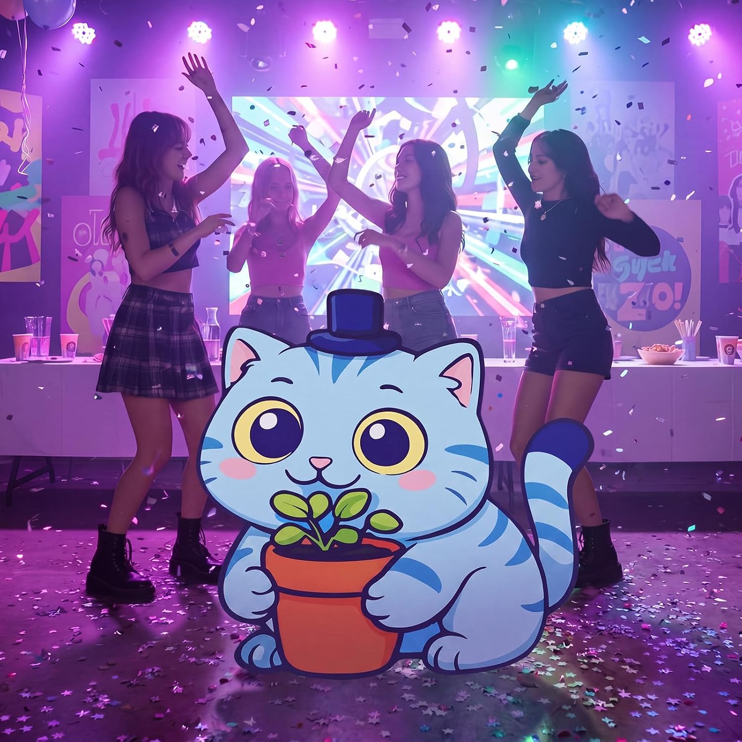 Huwena 3ft Kpop Birthday Decorations Blue Cat Kpop Cardboard Cutout Standee Life Size Character Display for Fan Meeting Anime Theme Party Outdoor Activity Decor image 5
