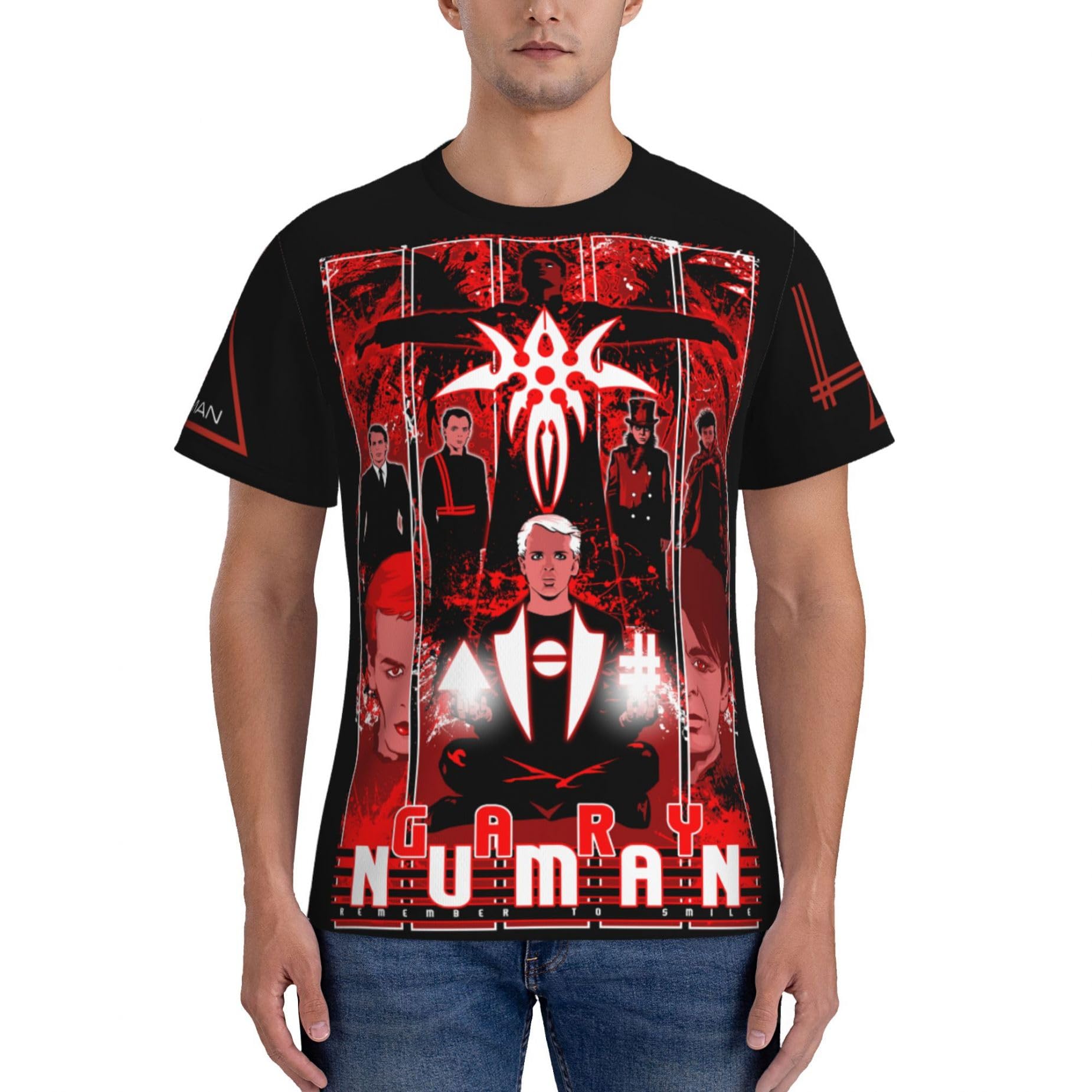Mzpqdkslk Men's Black Gary Logo Graphic Numan T-Shirt Short Sleeve T Shirt For Round Neck Music Band Tshirt Clothes Merch For Fans Gift
