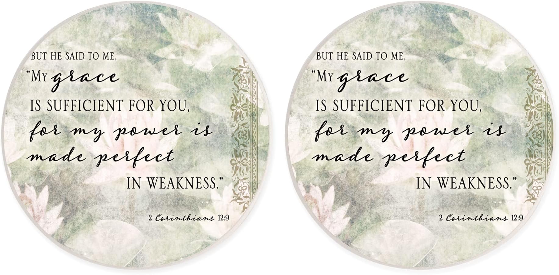 Grace is Sufficient Floral Green 2.75 x 2.75 Ceramic Car Coasters Pack of 2