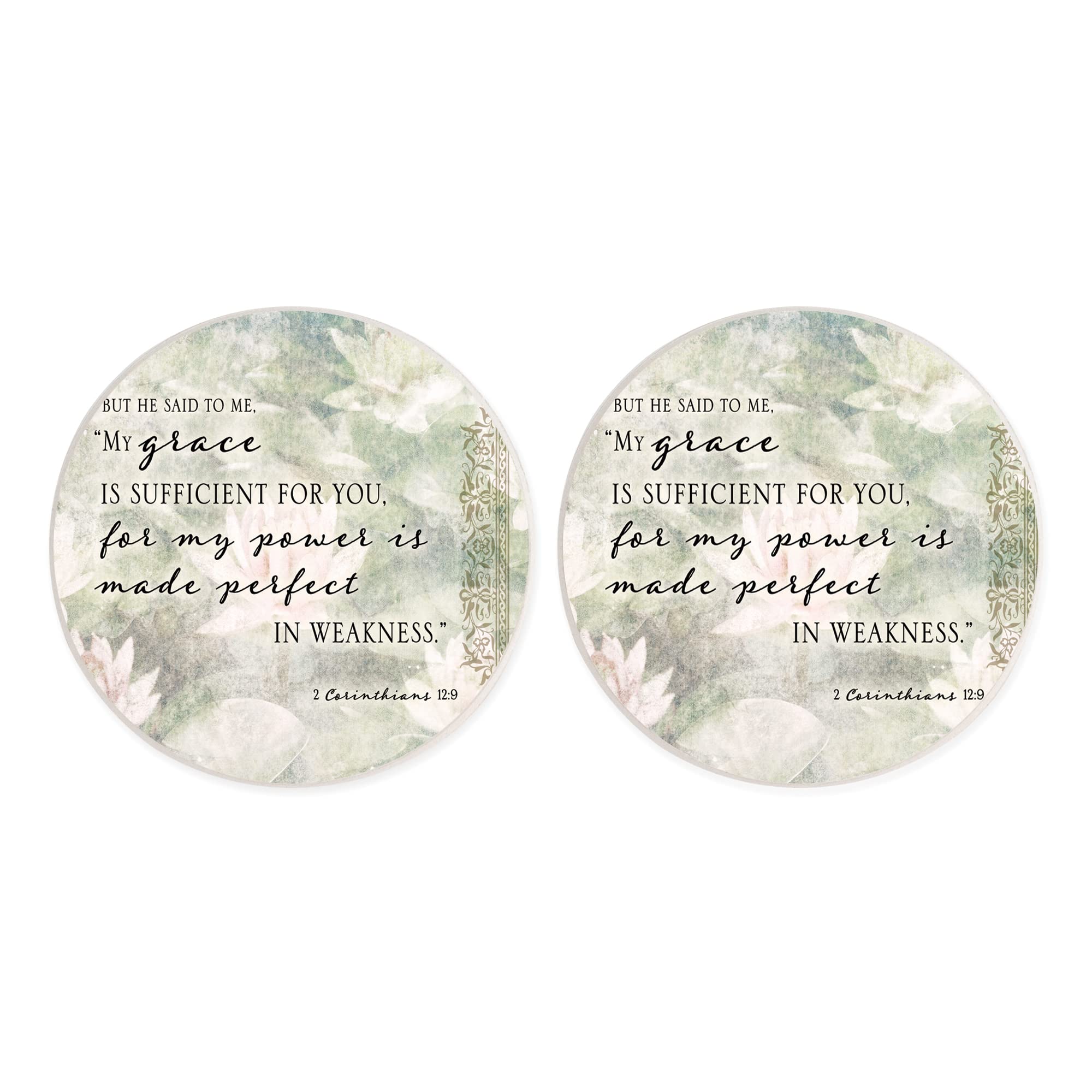 Grace is Sufficient Floral Green 2.75 x 2.75 Ceramic Car Coasters Pack of 2