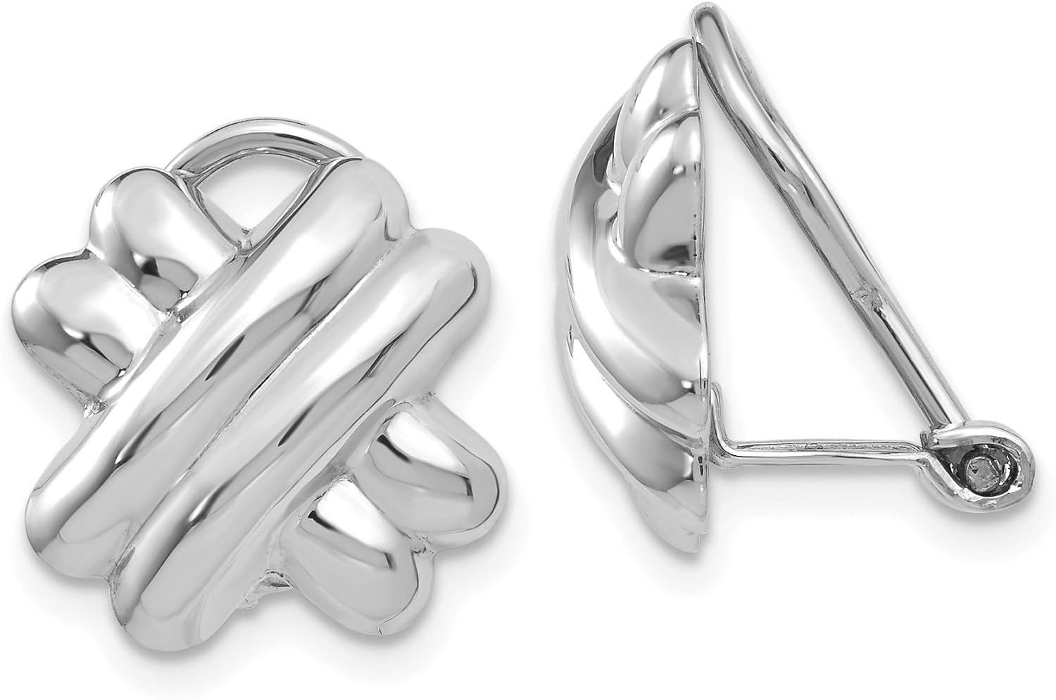 Polished Double X Shaped Omega Back Clip-On Earrings in Real 14k Gold