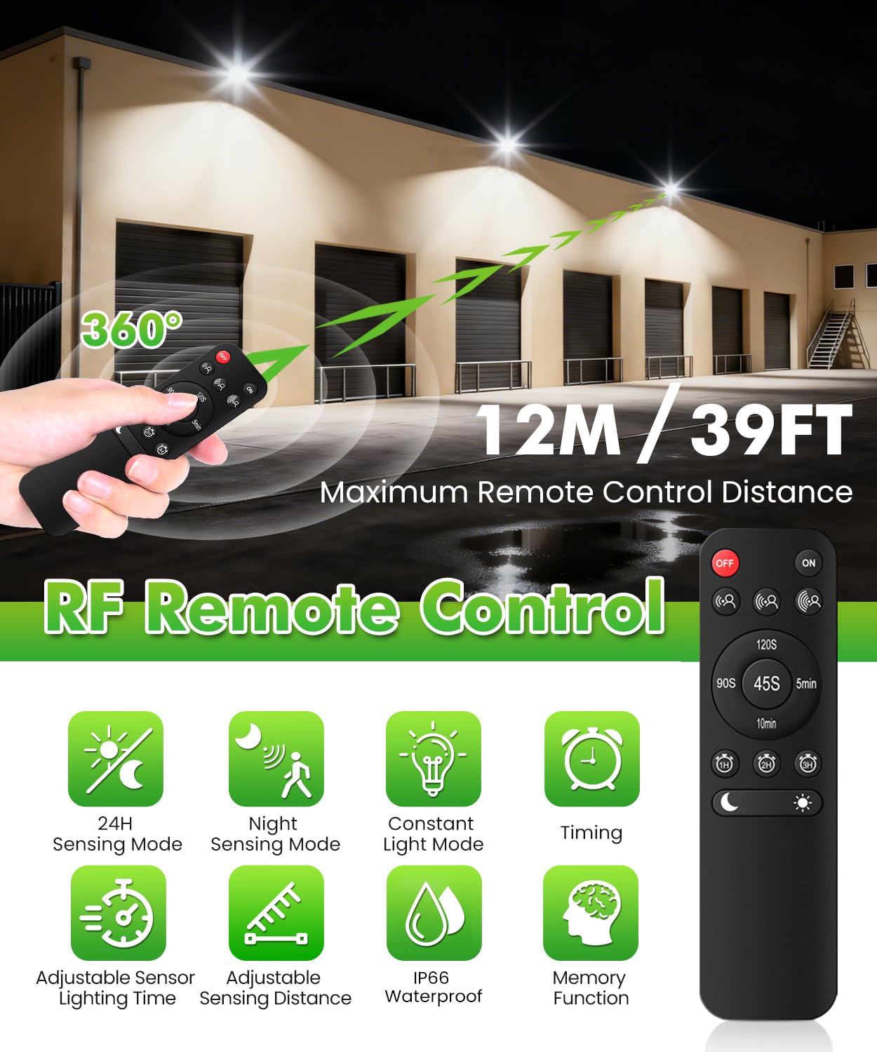 MEIHAU Faretto Led Da Esterno Con Sensore Di Movimento 100W 9600LM | Faretti Led Da Esterno Con Telecomando 3 Teste 270° Fari LED Esterno 6500K Faro Led Da Esterno IP66 Impermeabile Per Garage