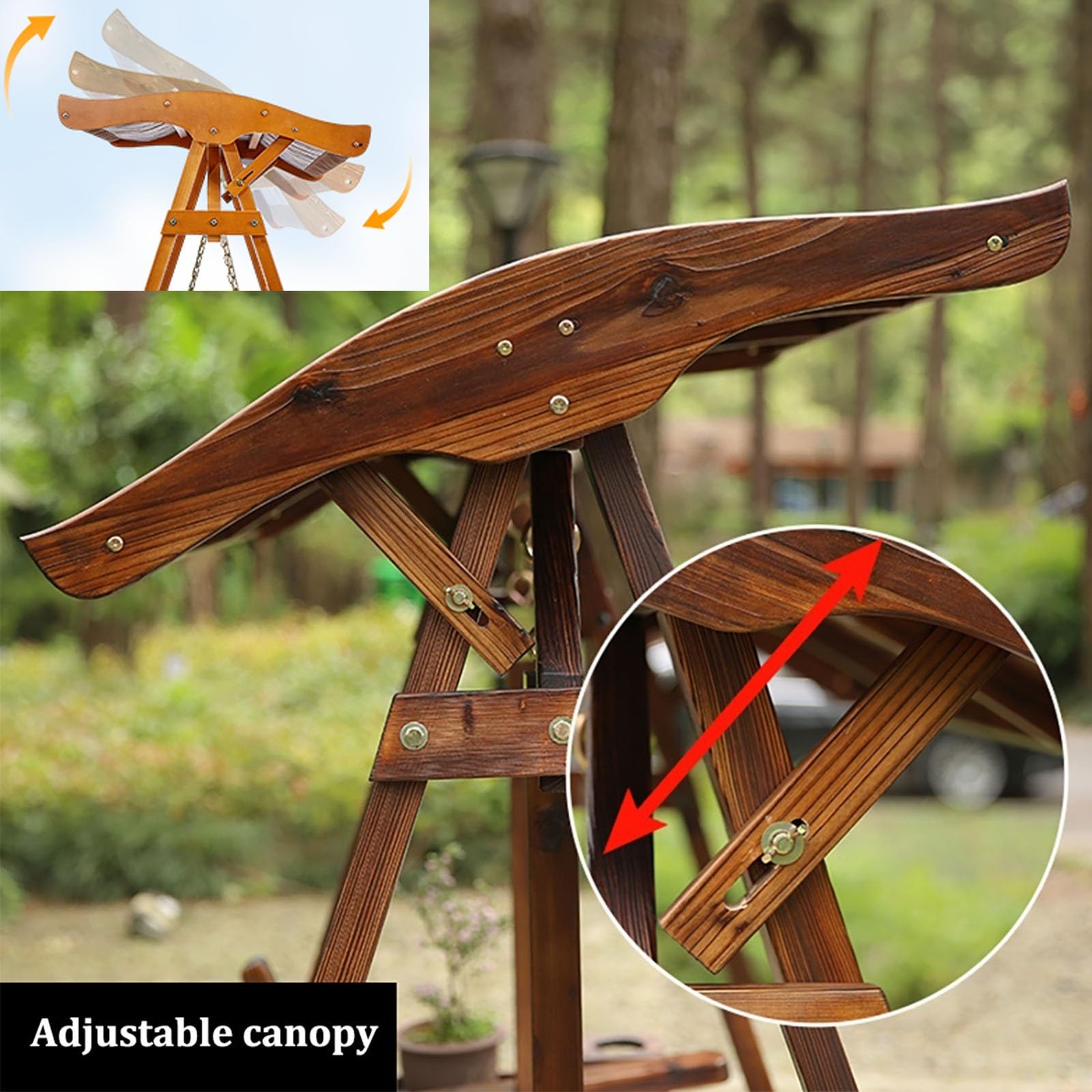 Columpio de Porche con Soporte y toldo, Silla Columpio de Madera