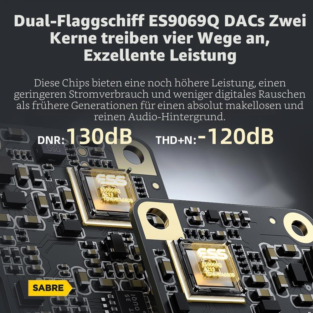 FiiO KA17 Tragbarer USB DAC Audio HiFi Decoder, Dual ES9069Q PCM768 DSD512 3,5/4,4 mm Ausgang für Android iOS Mac Win10 (Schwarz)