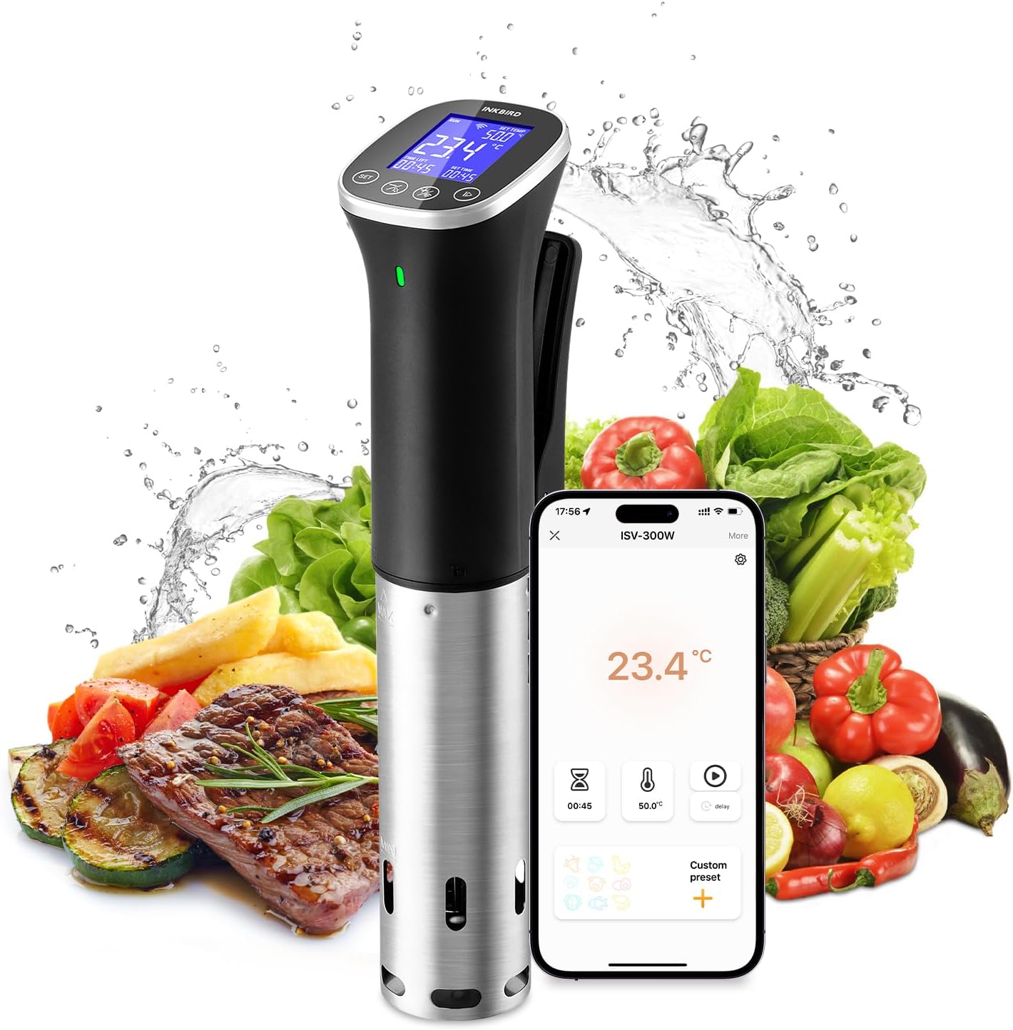 WiFi Sous Vide Machine ISV-300W Immersion Circulator IPX7 Waterproof Precision Culinary Cooker Remote Control with App Precise ±0.1°C Temperature Control Perfect for Sous Vide Cooking at Home
