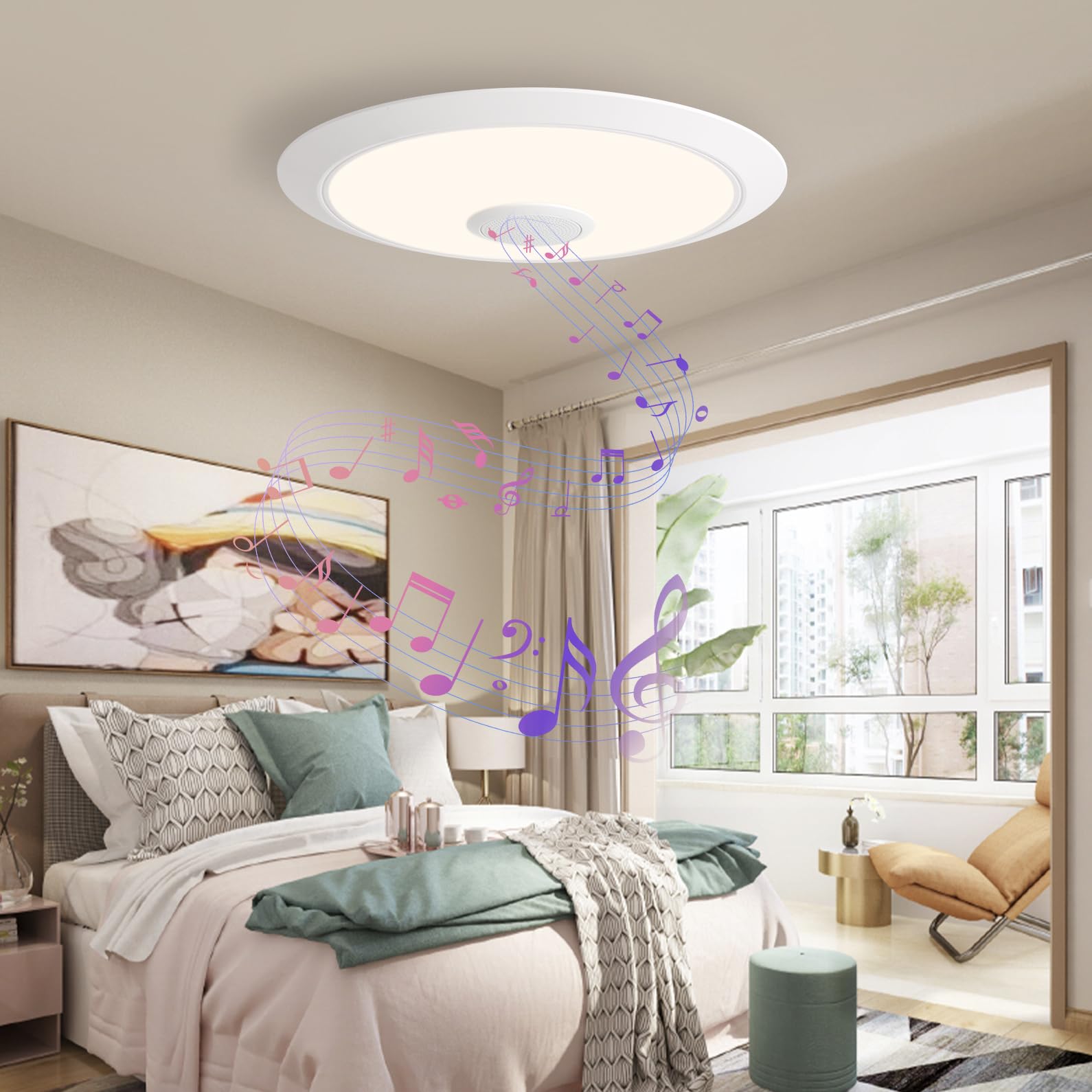JDONG LED Deckenleuchte Dimmbar 72W mit Bluetooth Lautsprecher Rund Badezimmer led Deckenlampe mit Fernbedienung und APP RGB Farbwechsel Einstellbar für Schlafzimmer Wohnzimmer Ø60cm