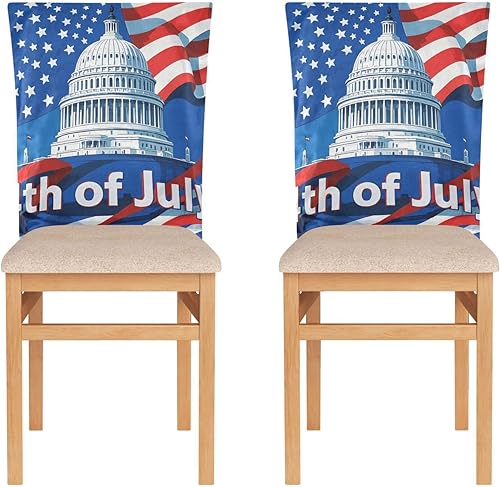 Miniatura 2 de Juego de 6 protectores de sillas decorativas para banquetes de boda, para el Día de la Independencia del 4 de julio, fundas extraíbles resistentes a