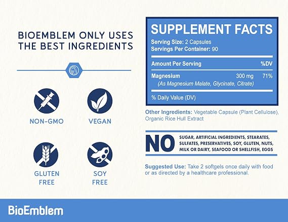 BioEmblem Triple Magnesium Complex 180 Capsules and NAD+ Supplement