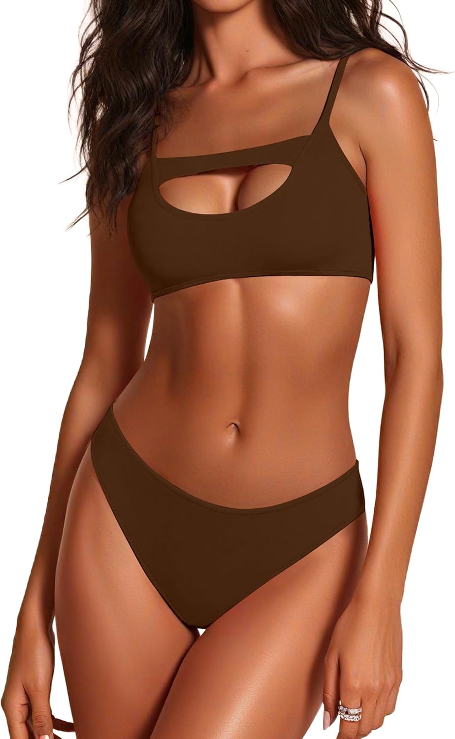 Sexy Two Piece Womens Bikini Sets Solid Cut Out Swimsuit Cheeky Bathing Suit Swimwear for Women