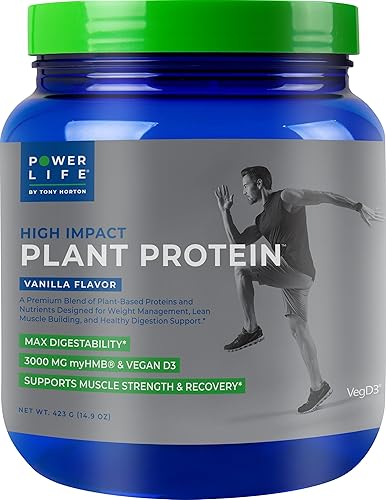 Tony Horton PowerLife - Proteína vegetal de alto impacto con 3000 mg de HMB a base de plantas sin azúcar añadida vegano apto para dieta cetogénica
