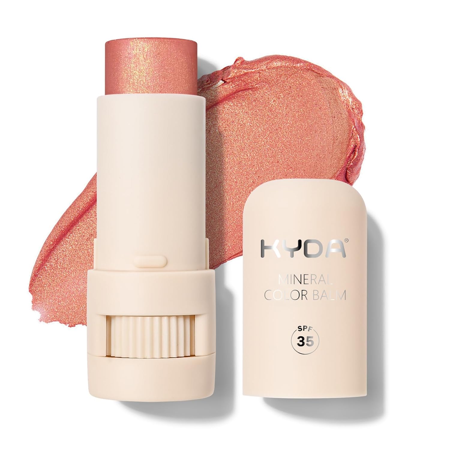 KYDA Mineral Color Balm, Buildable Shimmer Color for Lips and Cheeks, Broad spectrum SPF 35, Natural Shimmer Finish, Lightweight Blendable Creamy, Multiuse Blush Stick, GUAVA
