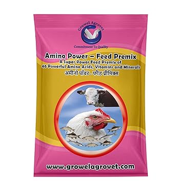 Growel Amino Power ? Feed Premix, A Super Power Feed Premix of 46 Powerful Amino Acids, Vitamins & Minerals for Fish, Prawns, Poultry & Cattle- 5 kg.