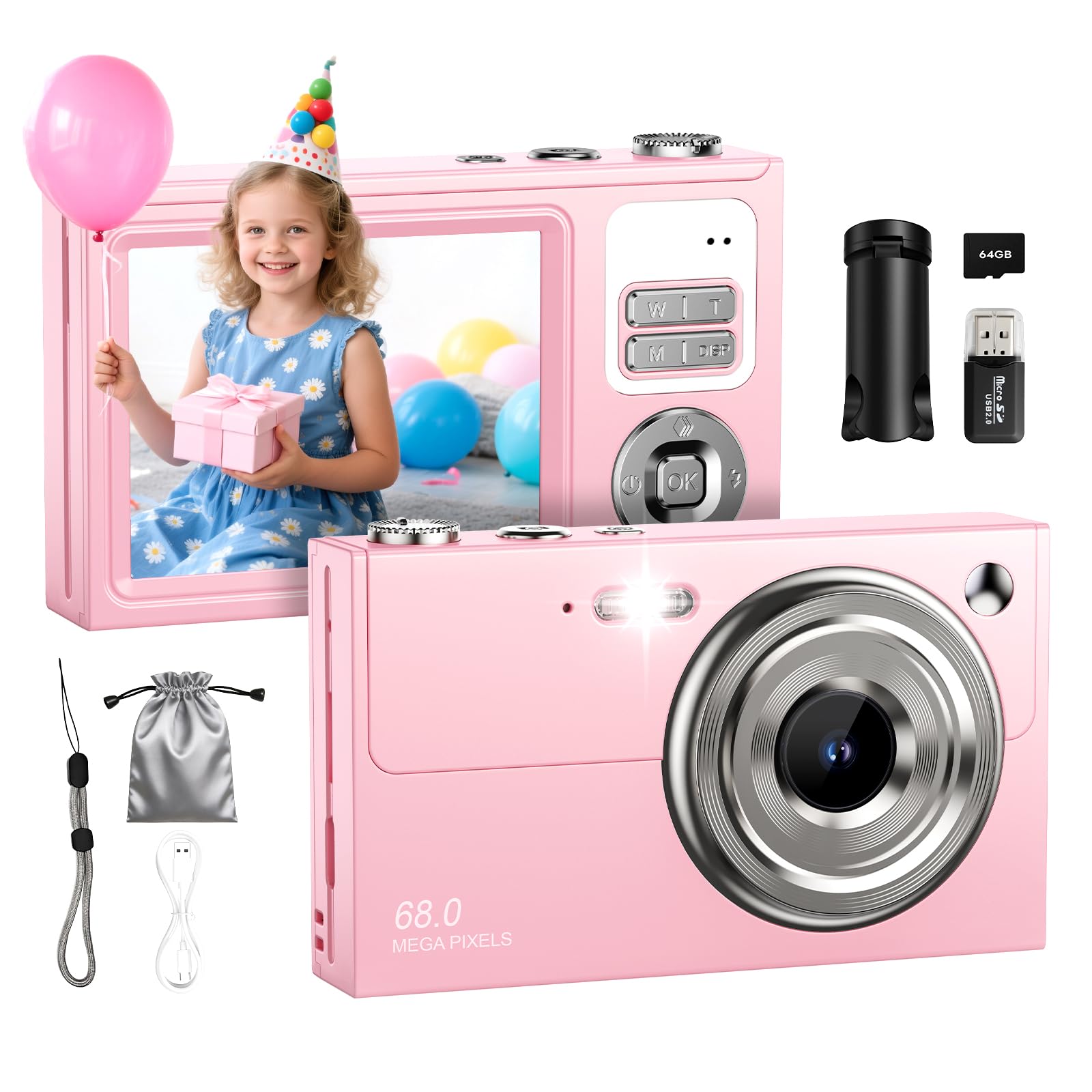 Cámara digital compacta para principiantes y niños, grabación de vídeo HD, dispositivo portátil con zoom de 8X, diseño ligero, perfecta para viajes, uso diario e idea de regalo