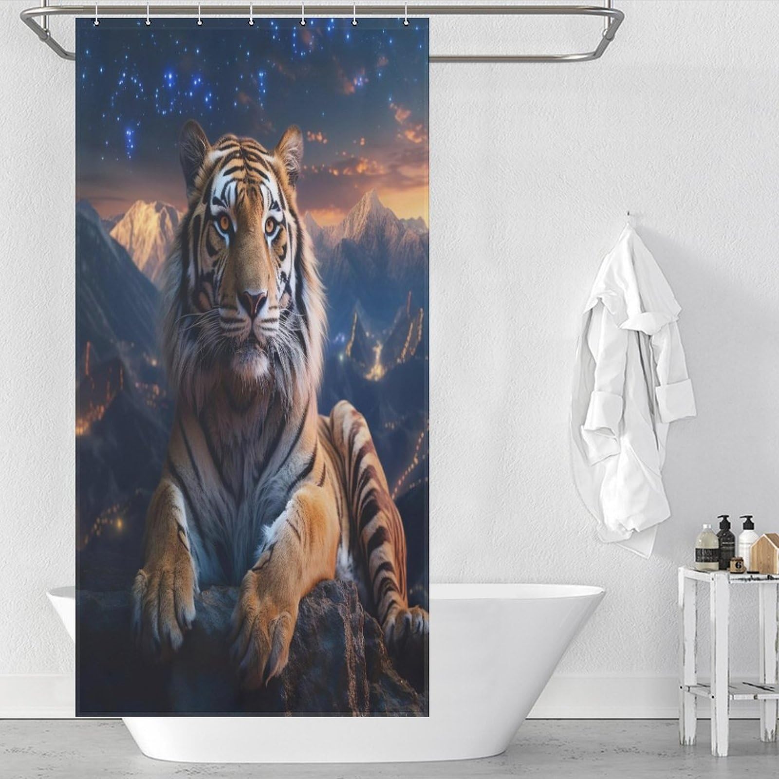 Rideau de douche tigre lavable 100% polyester anti éclaboussures