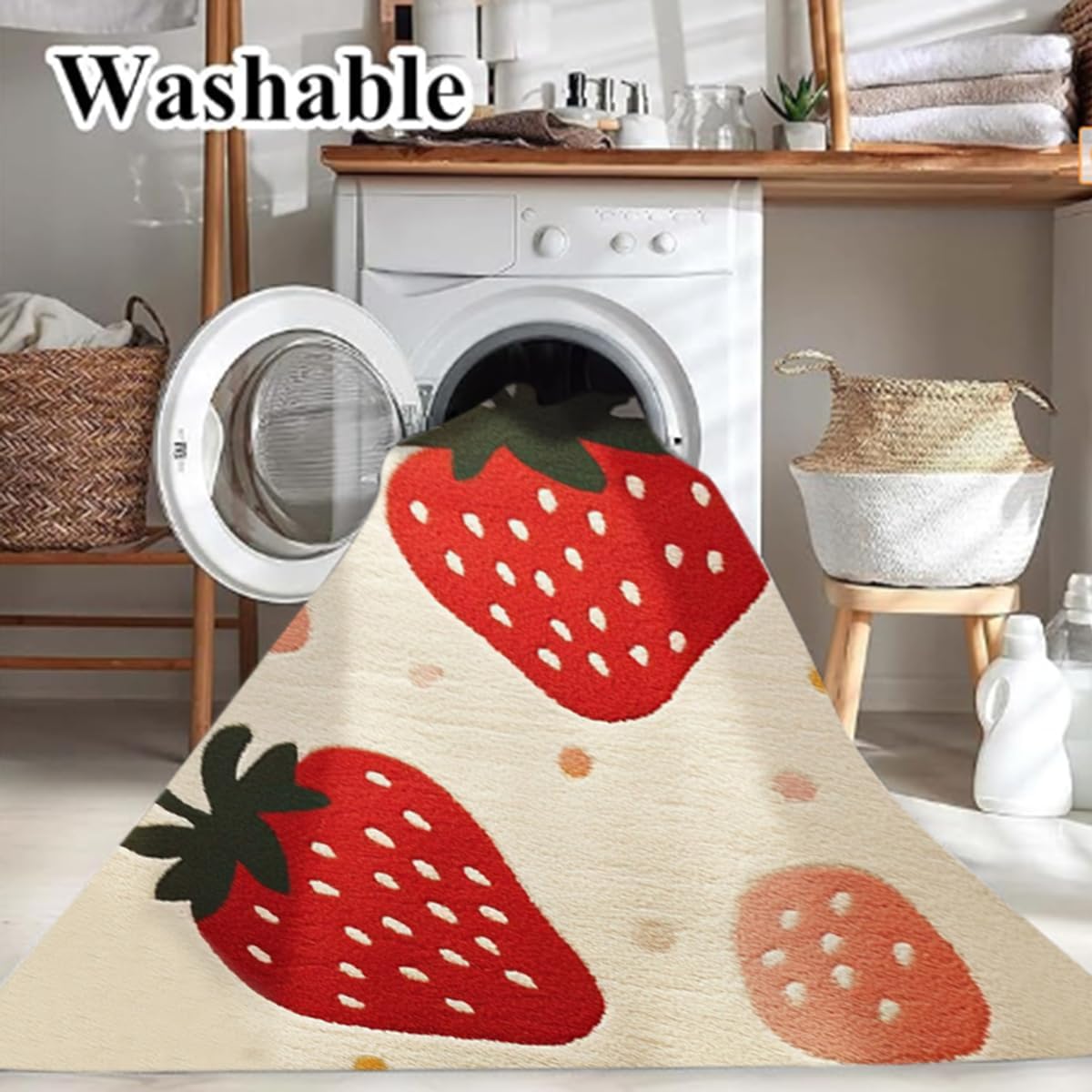 4x6 Area Rug with Strawberry Pattern for Girls Bedroom - Plush Soft Baby Plush Bedside Indoor Rugs, Rectangular Non-Slip Small Living Room Carpets, Stylish Decor for Girls