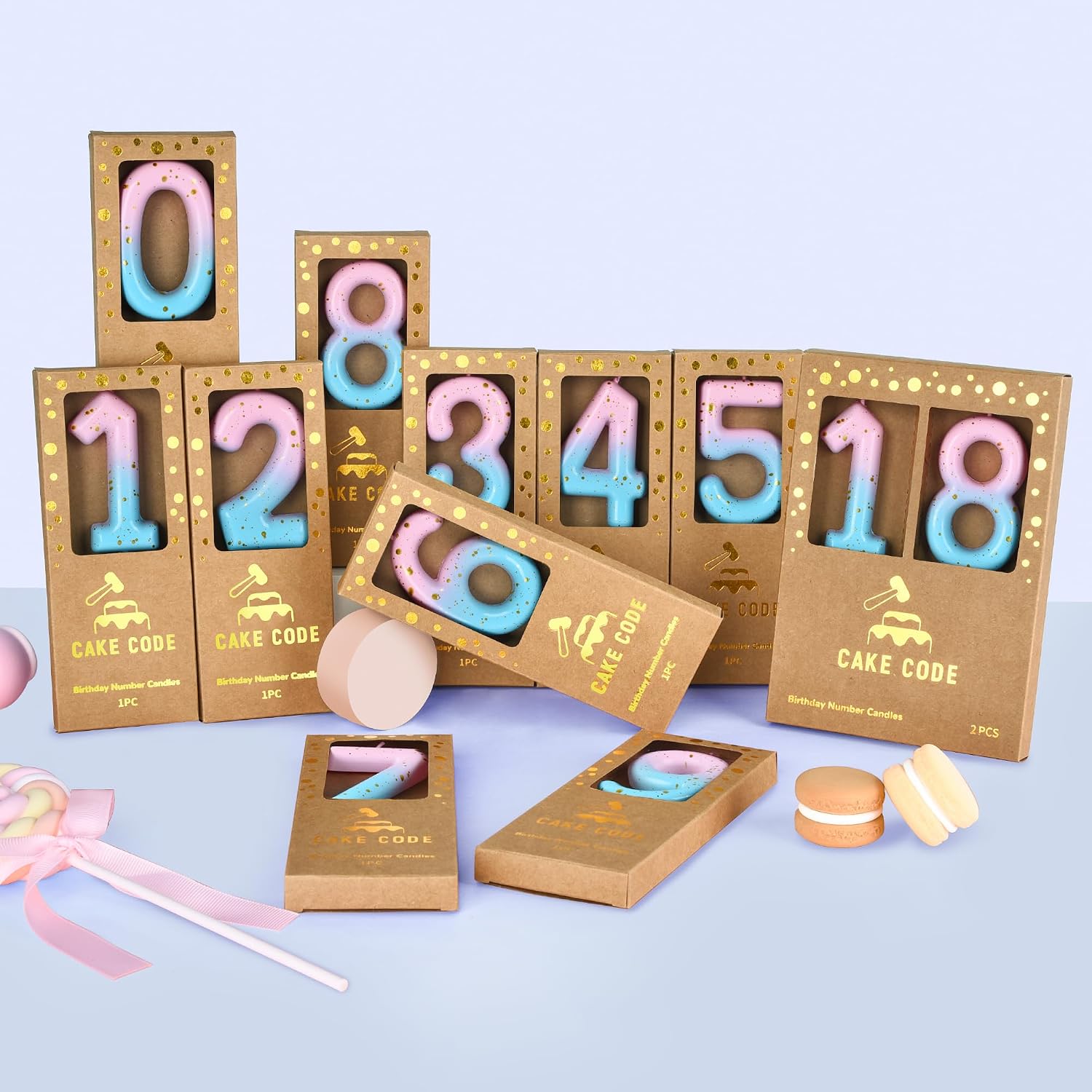 2.76 Inch Classical Pink Blue Gold 10 Number Birthday Candles