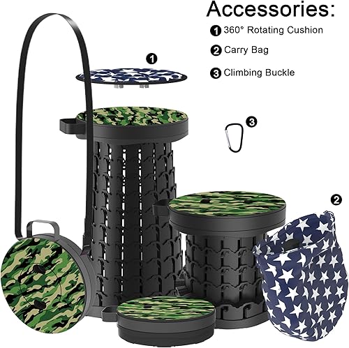 Miniatura 4 de ALEVMOOM Taburete plegable telescópico mejorado con cojín, taburete plegable con impresión, asiento plegable retráctil portátil, carga máxima de 550