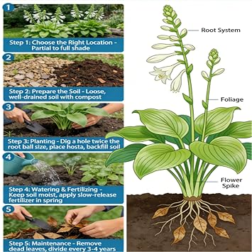 Multi-Colored Variegated Hosta, Easy to Care for, Ideal for Layered Landscaping in Gardens and Flower Borders Hardy Perennial, Excellent Display-4 Bulbs-A
