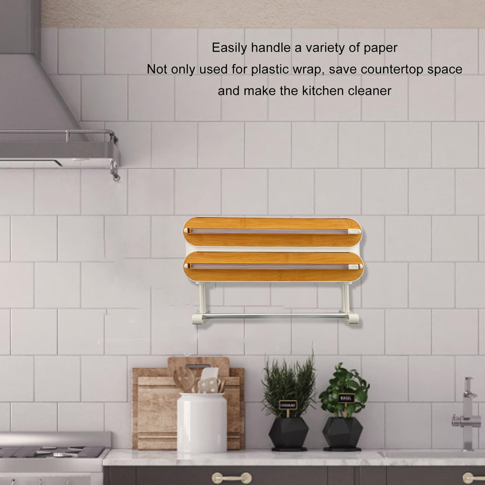 Organizador de Envolturas 3 en 1 con Cortador para Papel de Aluminio, Papel Encerado, Film Transparente, Cuchillas Deslizantes Ocultas, Imanes, Ideal para Almacenamiento en la Cocina
