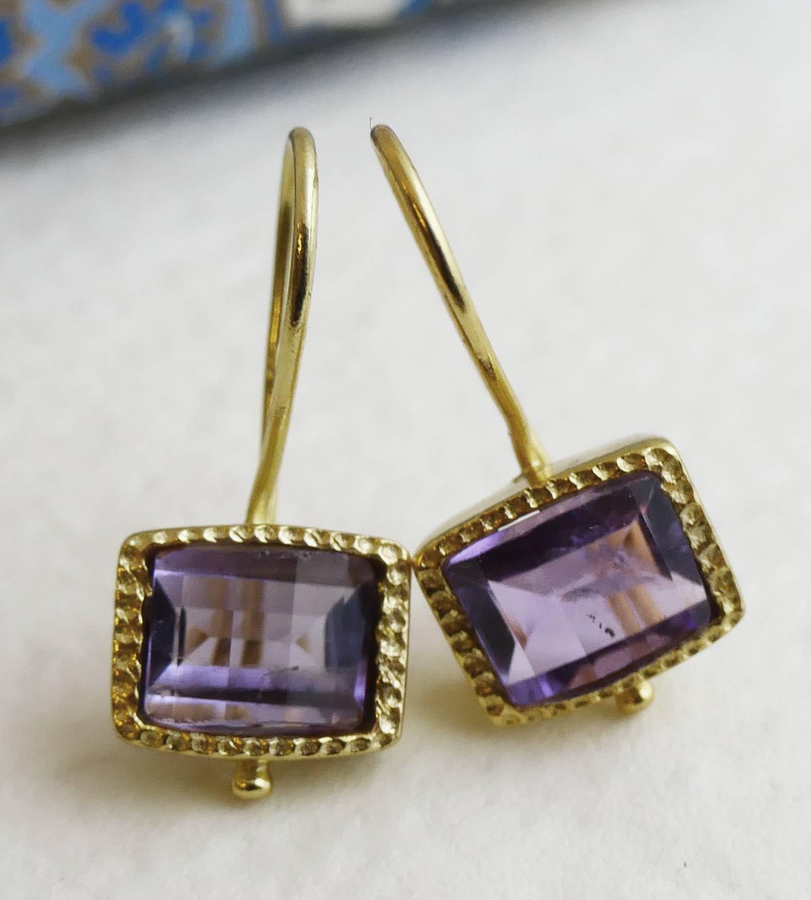 Amethyst Vergoldet 925 Silber Ohrringe | Natürlicher Edelstein - Geburtstagsgeschenk - Handgefertigte Geschenkideen für Frauen (Amethyst)