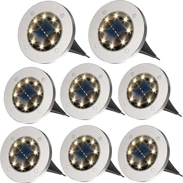 ZFITEI Solar Lights Outdoor GardenDeck Lights Solar Powered - 8 LED Outdoor Solar Ground Lights for LandscapeWalkwayLawn Steps DecksPathway Yard Stairs FencesGarden DecorationsWarm White