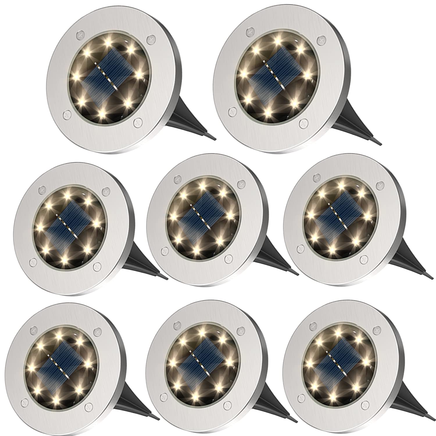 ZFITEISolar Lights Outdoor Garden，Deck Lights Solar Powered - 8 LED ，Outdoor Solar Ground Lights for Landscape，Walkway，Lawn ，Steps Decks，Pathway Yard Stairs Fences，Garden Decorations