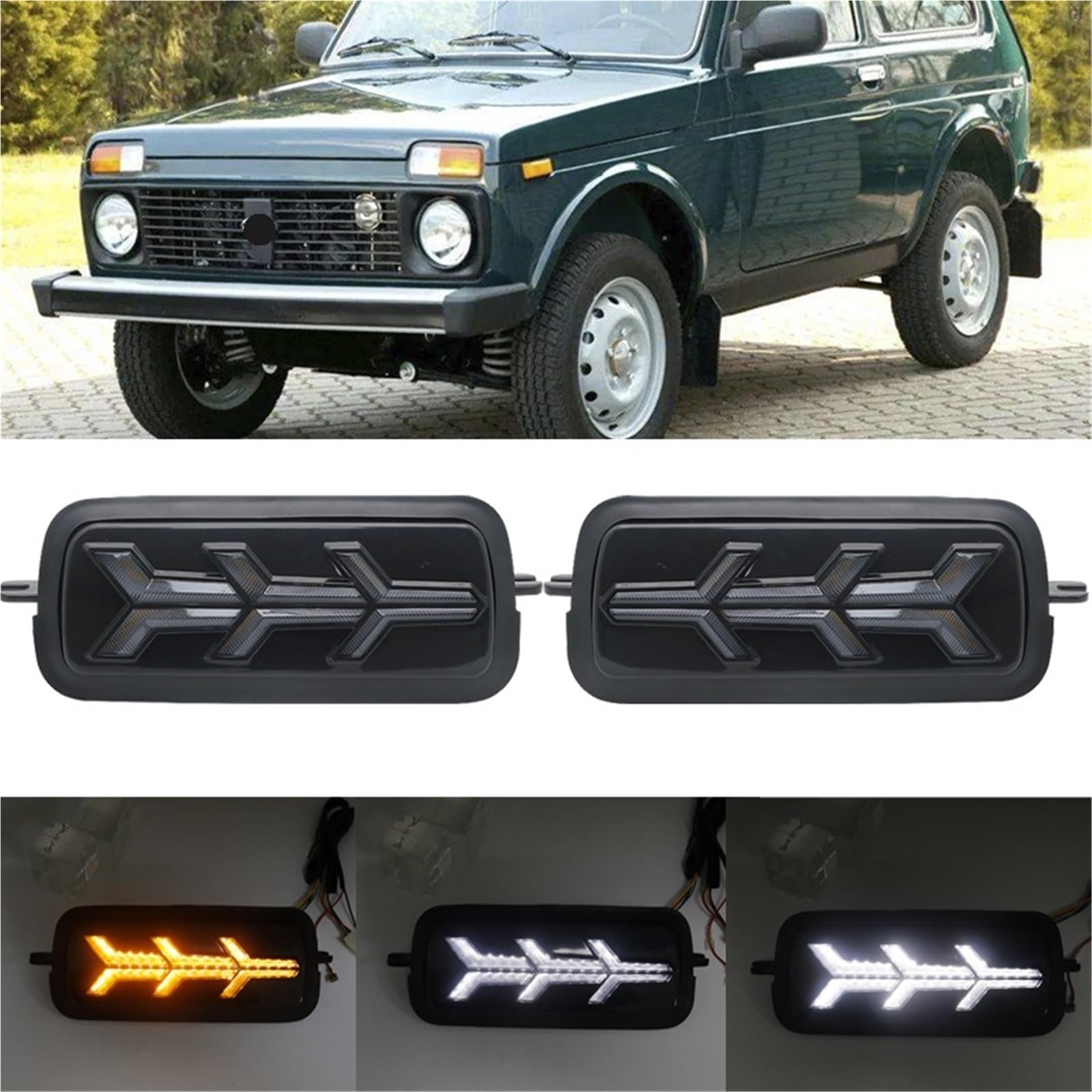 Head Lamp 2 szt. Pasuje do Lada Niva 4x4 1995 Działający kierunkowskaz Akcesoria do stylizacji samochodów Lampa tuningowa z DRL(1)