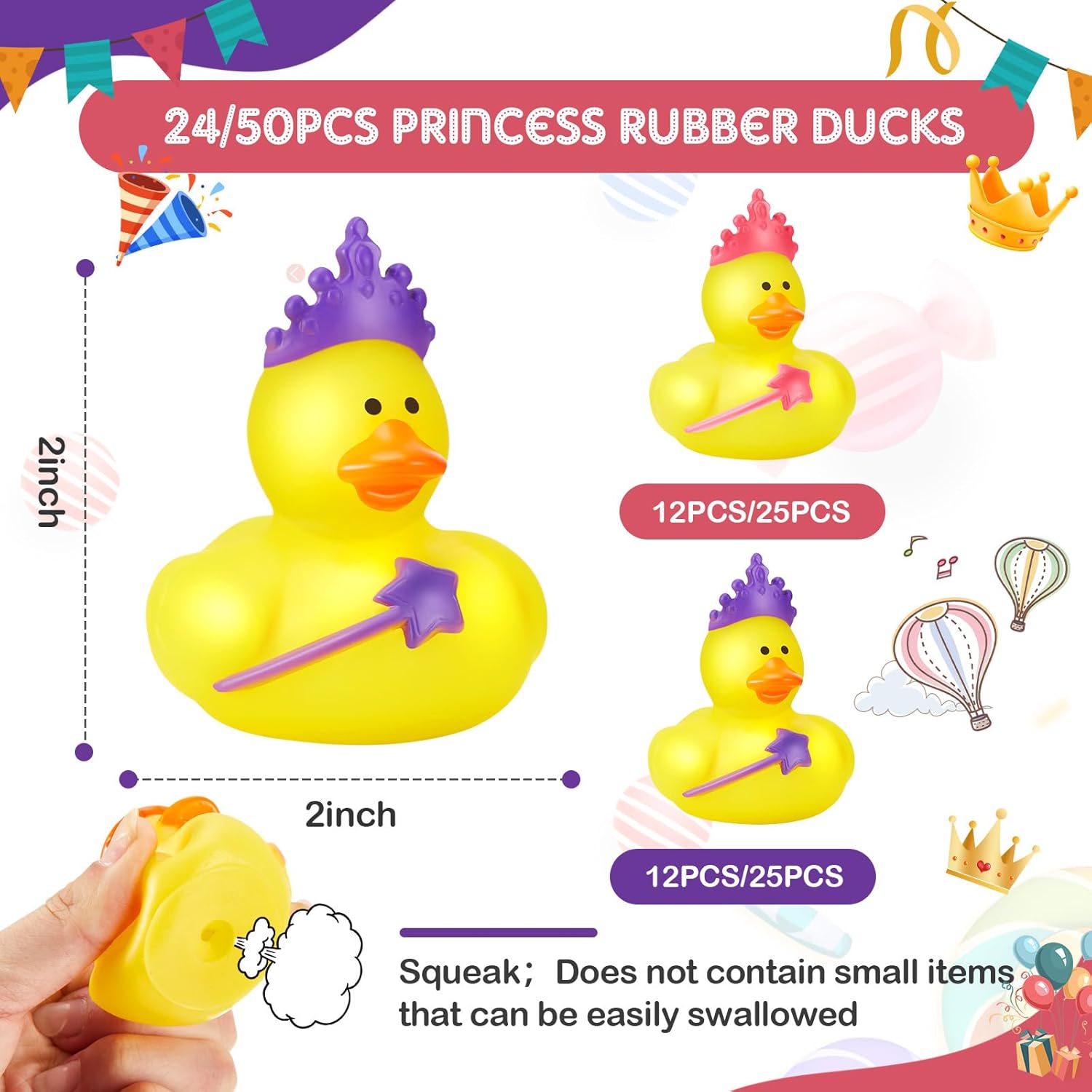 DEEKIN 24 Pcs 2" Princess Rubber Ducks Pink and Purple Cool Rubber Ducky Bulk Assorted Themed Cute Princess Bath Toys for Party Bath Tub Pool Favors Dashboard Decoration Christmas Birthday Gift