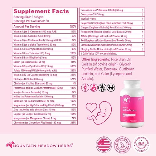 Miniatura 4 de Mountain Meadow Herbs Vita-MOM Vitaminas prenatales – Suplemento de hierbas para mujeres con ácido fólico, hierro, multivitaminas y hierbas
