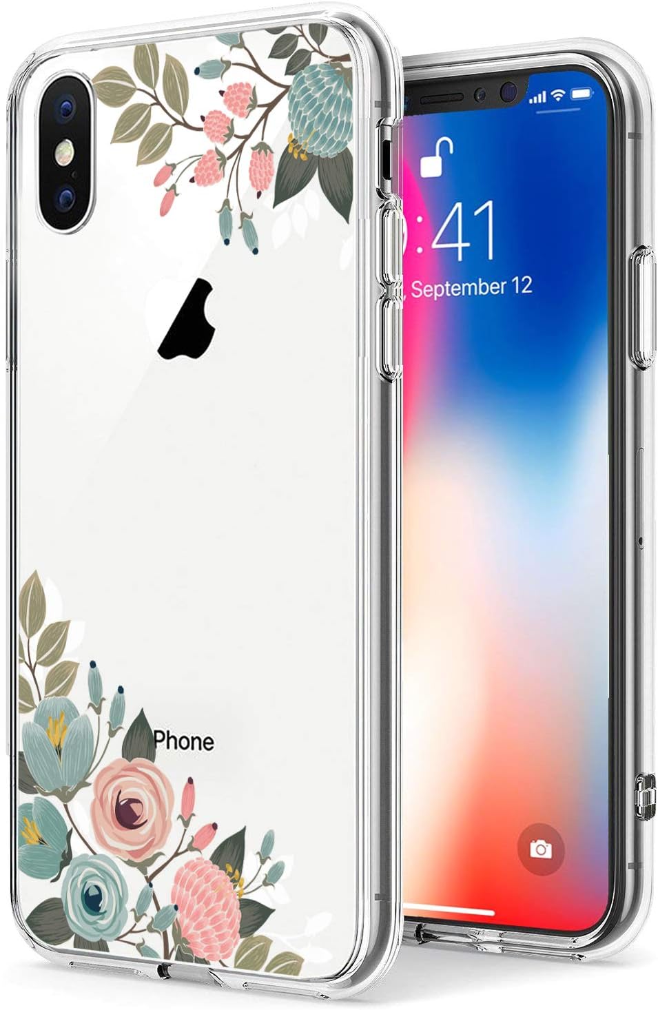 MURMAZ Floral Series for iPhone Xs MAX case [6.5 inch] Clear Flower Summer Tropical Cute Design for Girls Woman Hard PC Back + Soft Bumper Slim Shockproof Protective Cover(Vintage Flower Max)