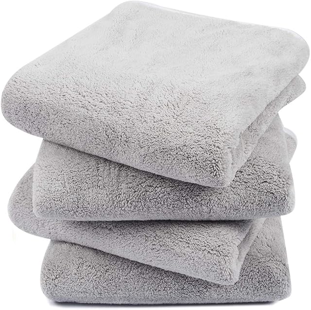 KinHwa Microfibre Hand Towels for Bathroom Super Soft Absorbent Bathroom Towels 40x76 Cm Luxury Thick Quick Dry Bath Towel 4 Pack Light-Grey