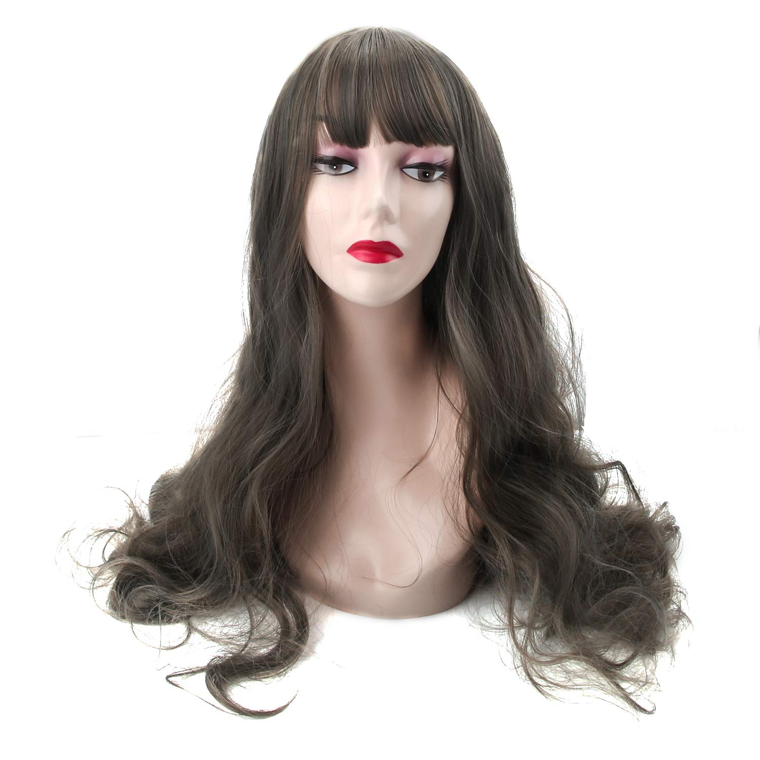 Long Wavy Grey Wig Bangs Gray Wigs For Women Cosplay Lolita