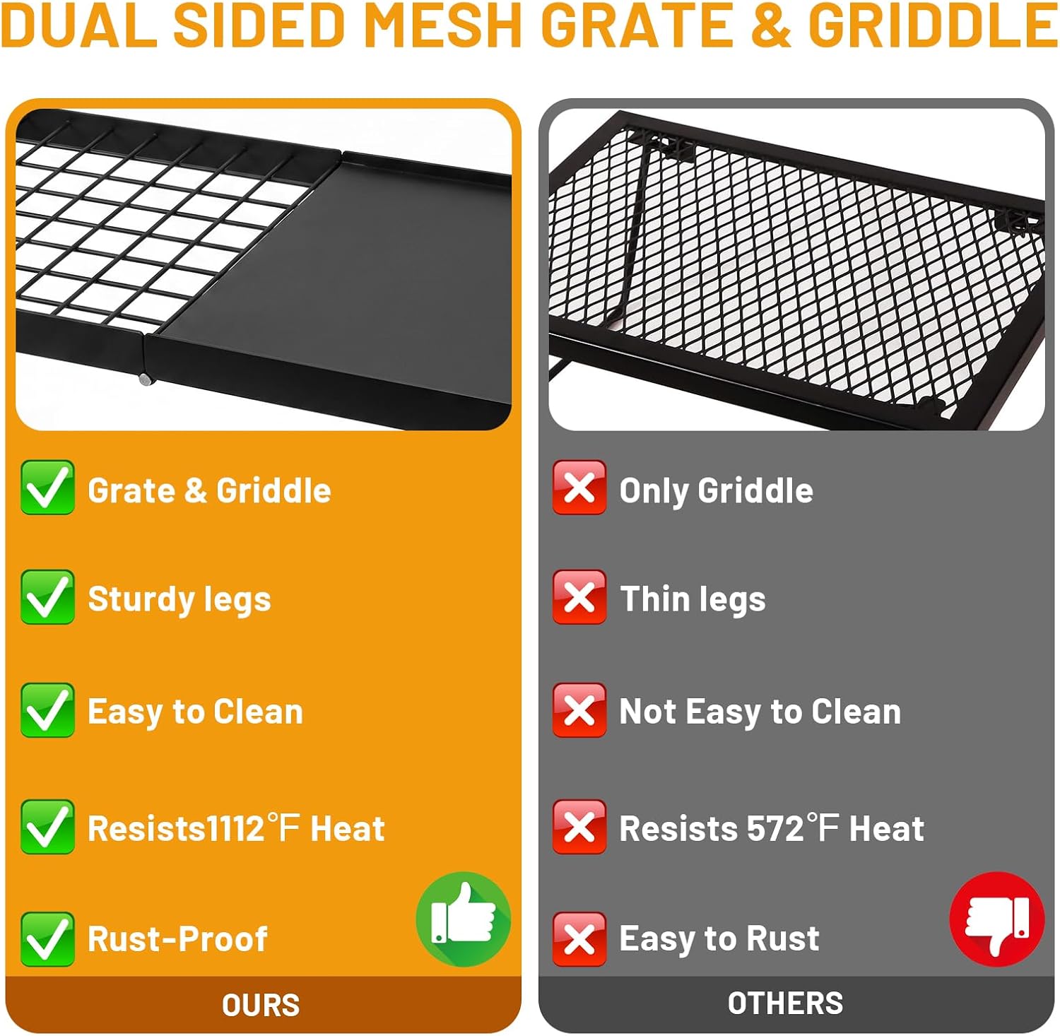 Folding Campfire Grill,24" Portable Grill Grate & Griddle,Over Fire Pit Camping Grill with Carry Bag,Heavy Duty Campfire Grill Cooking Equipment for Outdoor Cooking & Picnics