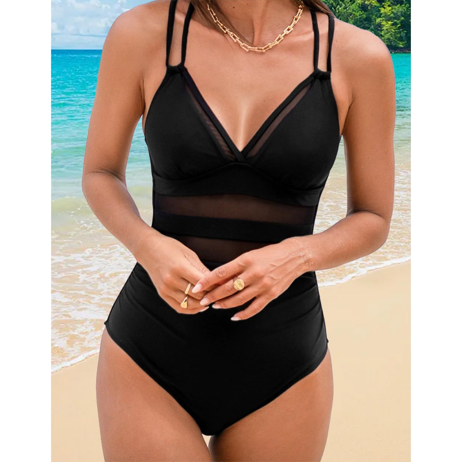 TcIFE Traje de Baño Mujer de Una Pieza con Cuello en V y Volantes Bañadores Sexy Fruncido Verano Playa Bañador Mujer Entero Control del Vientre Bikini Moda Monokini