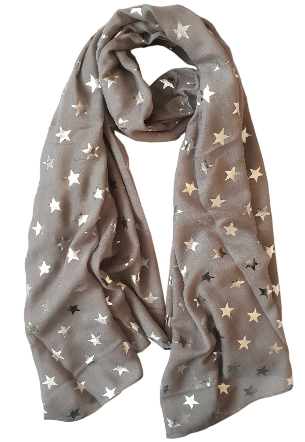 Glamlondon Women's Grey Dark Star Scarf Glitter Stars Silver Foil Print Fashion Classy Party Wrap (Grey Dark)