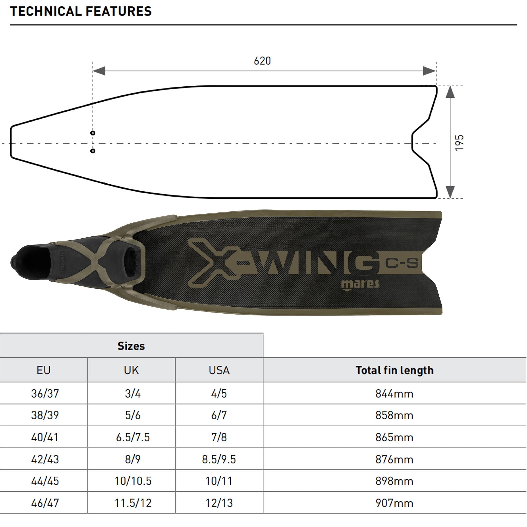 Mares Fins X-Wing C-S Green Foot Pocket 420422MED036