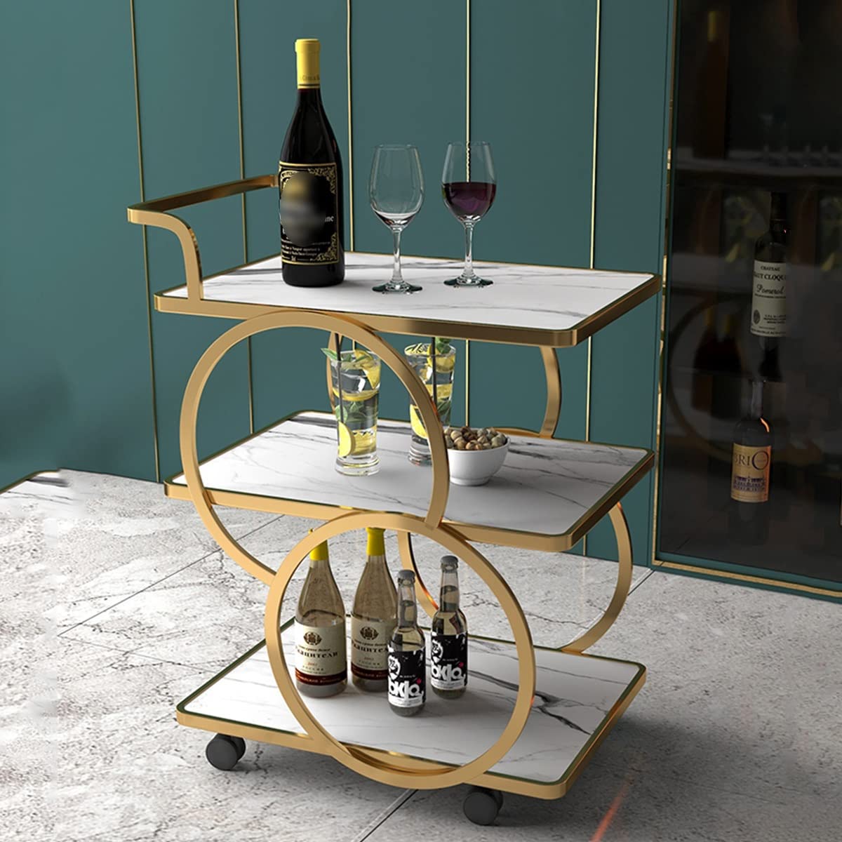 LEIYTFE Carro De Bar De Vinos Carrito De Bebidas De Cocina Carro De Servicio Móvil Camarera con Ruedas De 3 Niveles, Cocina Restaurante Comedor Almacenamiento (Color : White)