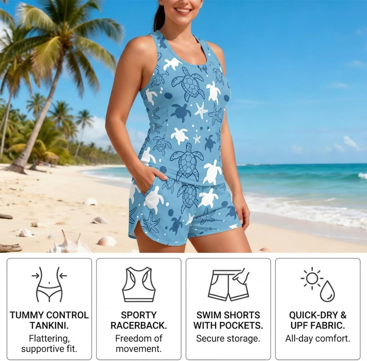 2026 Women's Tankini Swimsuits for Women Tummy Control Swimwear with Pockets Casual Sporty Beach Bathing Suits S-6XL