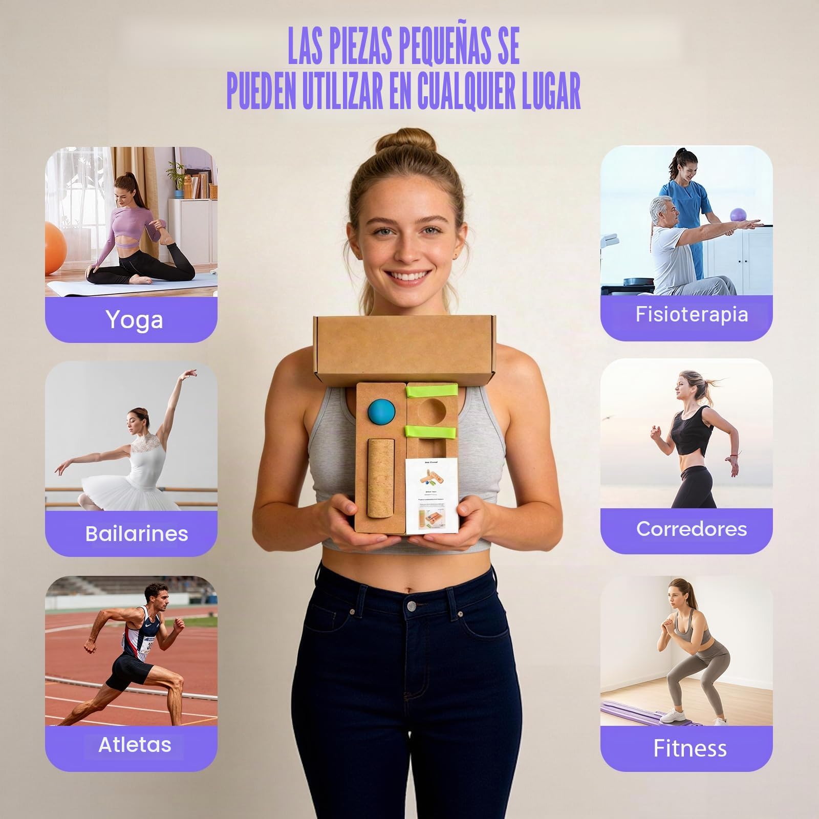BRGD Tabla de Equilibrio de Corcho 4 en 1, Corcho Tronco Propioceptivo con Bloques, Rodillo, Pelota de Fascia y Bandas para Equilibrio, Estabilidad y Fuerza en los Pies